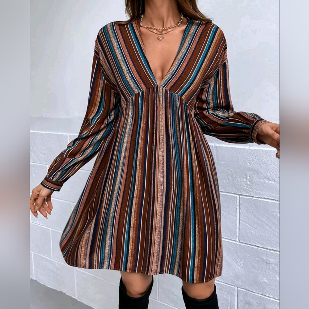 NWOT Striped Print Drop Shoulder Dress